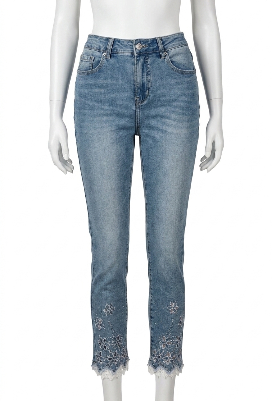 NEW FRANK LYMAN sequin detail cropped jeans in denim